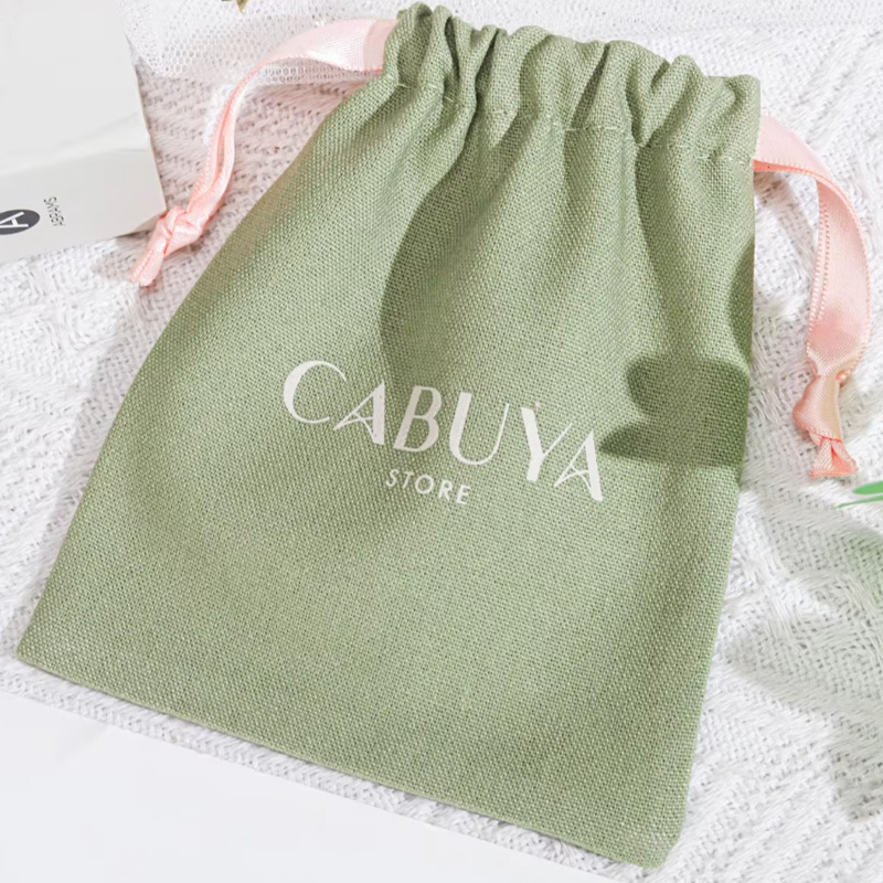 Linen Bag Bulk - High Quality Green Cotton Linen Drawstring